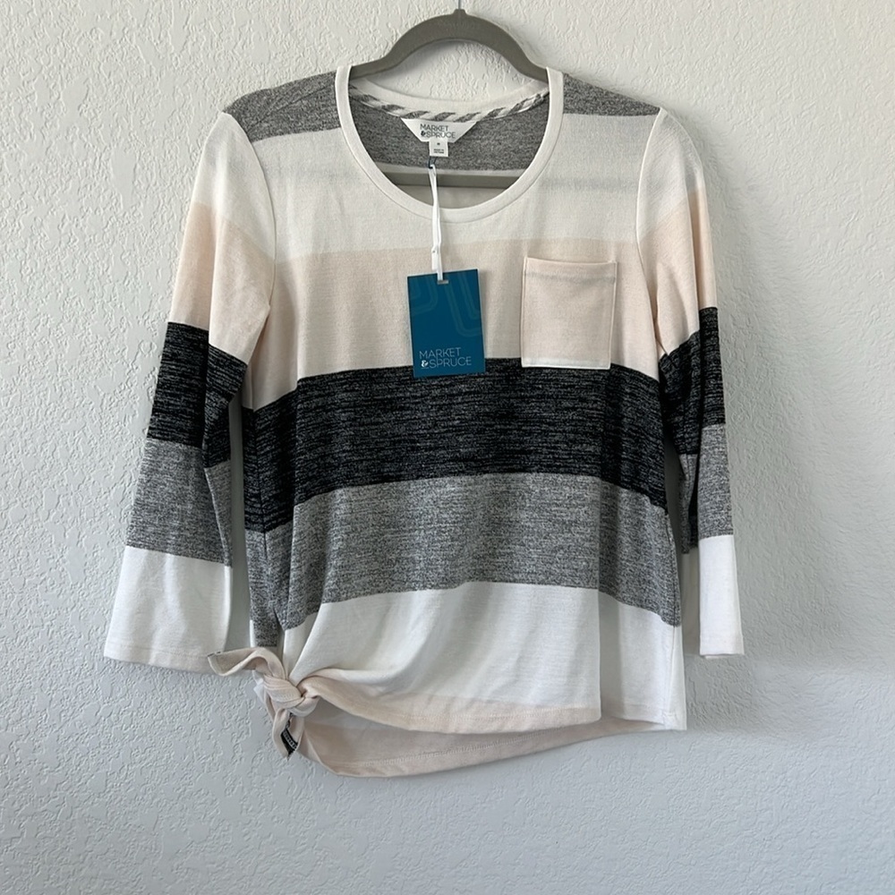 NWT Market & Spruce Vreelan 1 Pocket Side Knot Striped‎ Knit Top Size XS